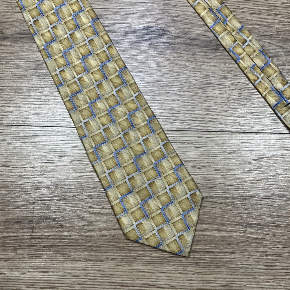 Stafford Tie Mens 100% Silk Gold Blue Geometric Made